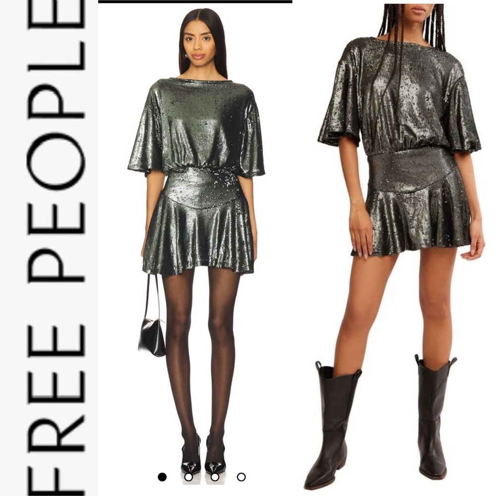 NWOT Free People Munuka Gun Metal Gray Sequin Mini Dress S - Picture 1 of 14